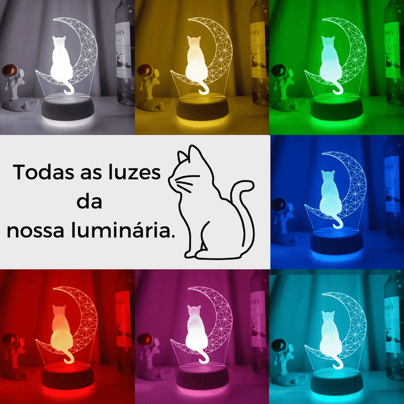 Luminária Gato na Lua - 7 Cores de luzes